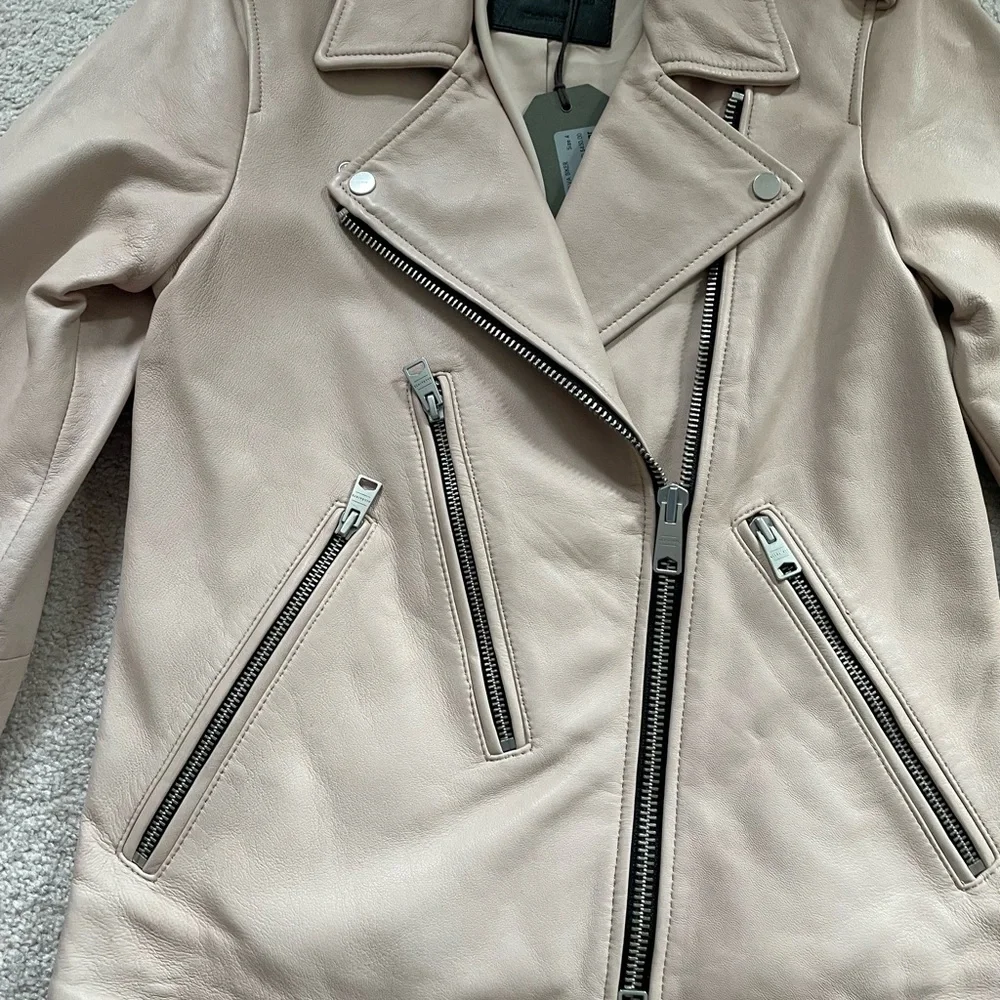 All saints blush pink leather Elva jacket - Picture 8 of 12